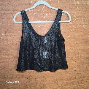 NWT Britney Spears for Candie's Black Floral Lace Zipper Front Crop Top Size M